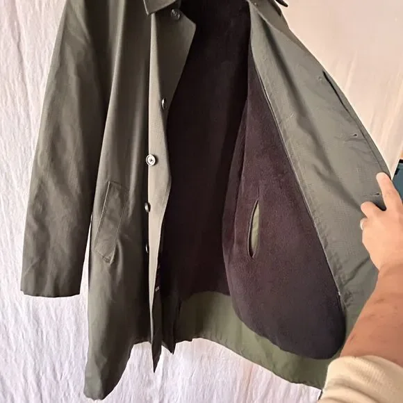 Vintage Trench Coat 46 Long Gray Plaid Fleece Lined Richman Brothers Jacket
